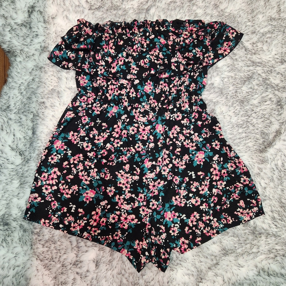Super Cute Black Floral Tube / Strapless Romper